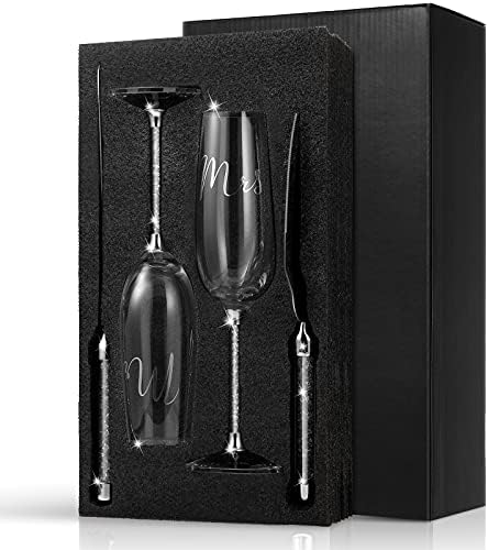 4 Piece Wedding Cake Knife and Champagne Flutes Server Set