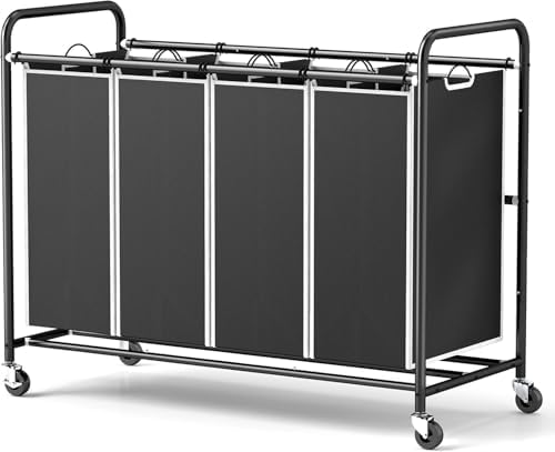ROMOON 4 Section Laundry Sorter with Wheels and Removable Bags
