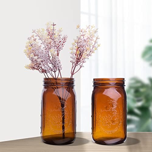 Eleganttime Amber Glass Mason Jars 32 Oz 6 Pack