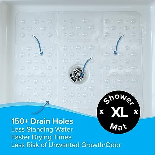 SlipX Solutions Extra Large Square Shower Mat 27x27 Clear Non-Slip