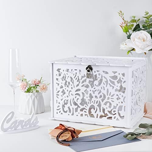 OurWarm White Wedding Card Box with Lock