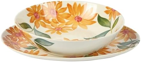 Sunnyflower 2 Piece Hand Painted Floral Stoneware Serving Set