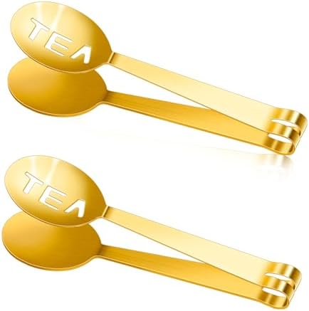 2PCS Gold Tea Bag Squeezer Tongs with Clip