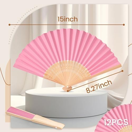 JOHOUSE 12 Pack Decorative Folding Paper Fans