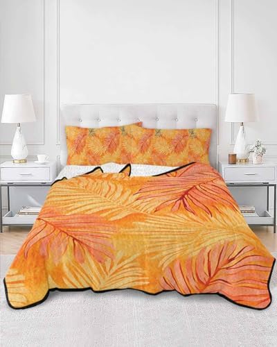 Orange Leaf Tropical Quilt Bedding Set King Size 3 Piece
