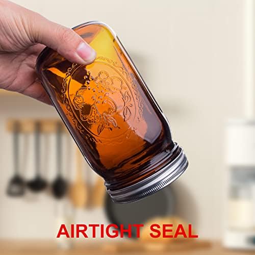 Eleganttime Amber Glass Mason Jars 32 Oz 6 Pack