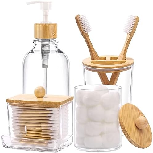 Tbestmax Bamboo Bathroom Accessories Set 4 Pcs
