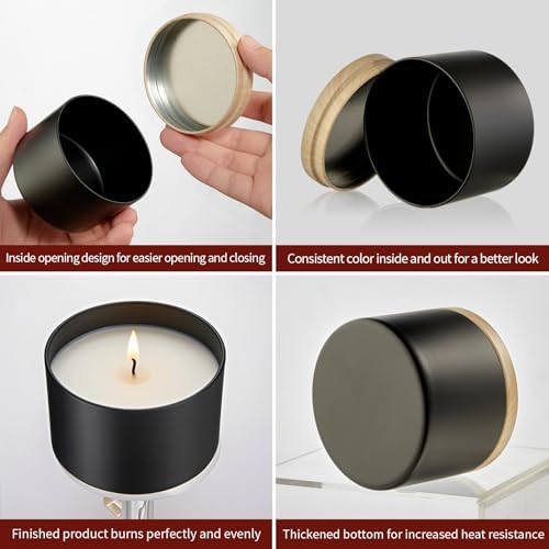 4oz and 8oz Black Candle Tins with Lids - 12pcs Bulk DIY Packaging