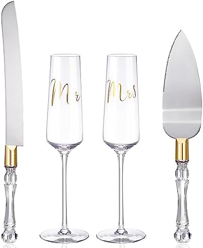 Boao 4-Piece Wedding Toasting Flutes and Cake Server Set