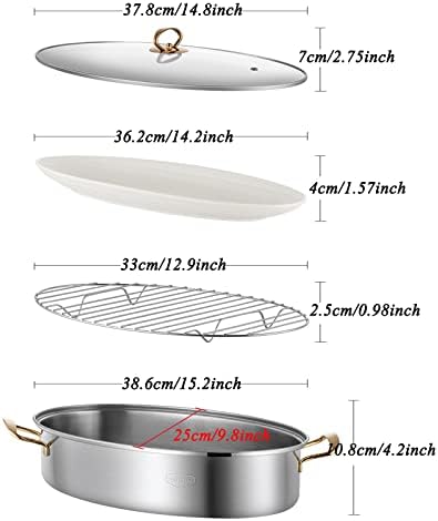 Stainless Steel Multi-Use Roasting Pan with Rack and Double Layer