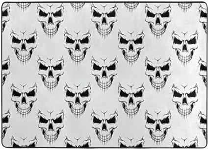Halloween Skeleton Head Flannel Non-Slip Floor Mat 80x58in
