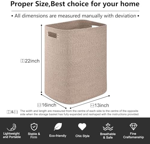 OIAHOMY Laundry Hamper Brown Variegated Rectangle Cotton Basket with Handles - 16x13x22in