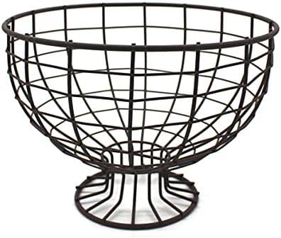 Rusty Metal Wire Round Egg Basket with Pedestal