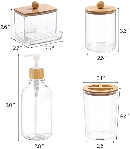 Tbestmax Bamboo Bathroom Accessories Set 4 Pcs