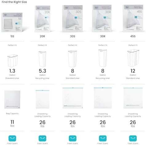 Home Zone Living 53 Gallon Trash Bags with Drawstring Handles 60 Count