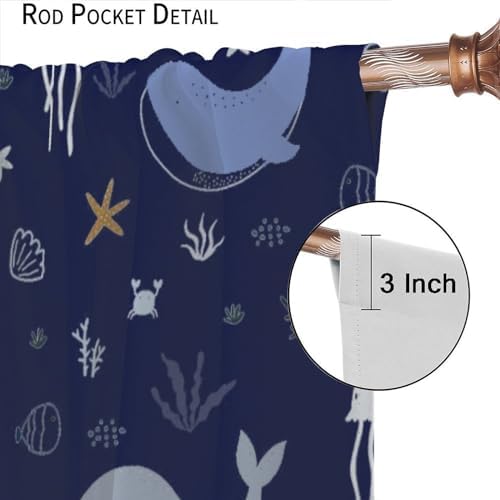 Whale Window Curtains for Kids Cartoon Jellyfish 42x63in 2 Panels