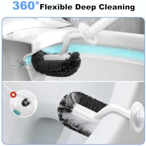 HAMITOR Toilet Bowl Brush Holder Set with Curved Design and Hidden Storage