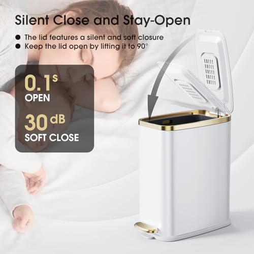CEROELDA 5L Slim Metal Trash Can with Soft Close Lid - White