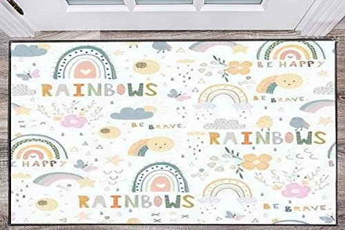 Modern Home Kids Play Area Rugs with Rainbows Design
