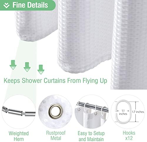 Dynamene White Waffle Shower Curtain Set 72x72 Inches