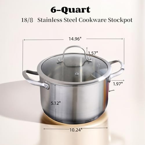 6-Quart Stainless Steel Stockpot with Tempered Glass Lid