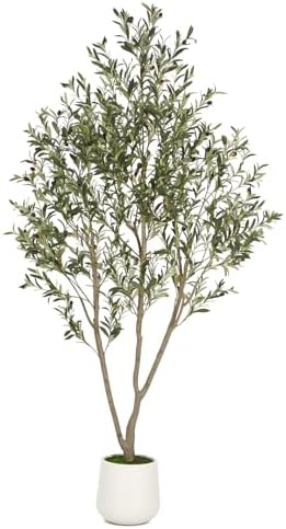 VIVATREES Olive Tree Artificial Indoor 7FT with White Planter