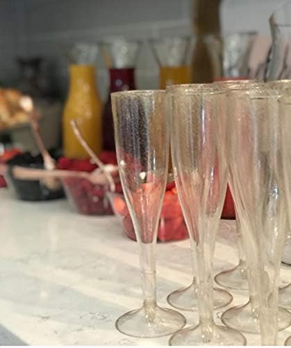 30 Disposable Champagne Flutes - Gold Glitter Plastic for Parties