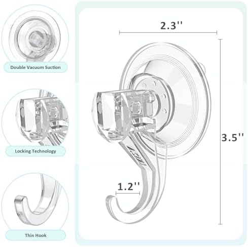 VISV Suction Cup Hooks 2 Pcs Clear Heavy Duty Removable Reusable