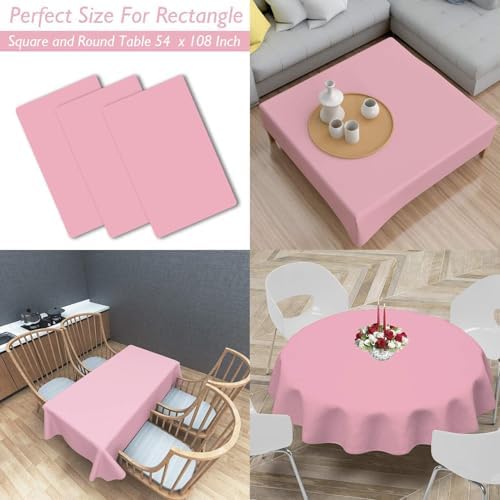 Childom 3 Pack Pink Plastic Tablecloths for Rectangle Tables