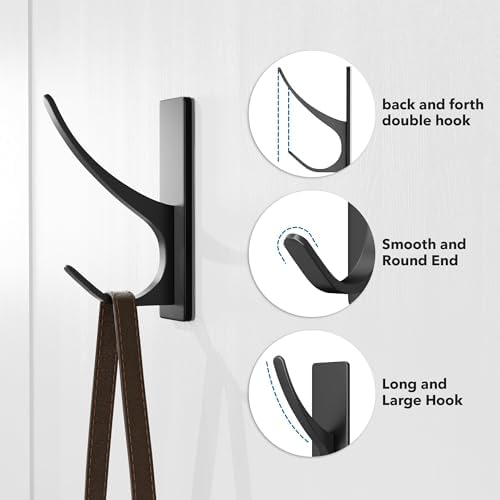 Self Adhesive Coat Hooks Heavy Duty Stainless 4-Pack Matt Black