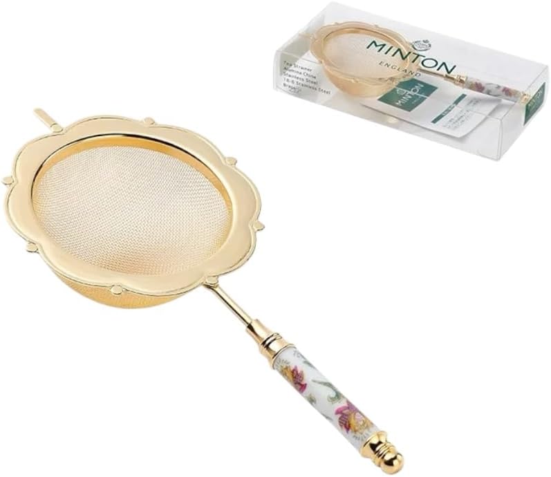 Minton Tea Strainer with Ceramic Handle 188 Stainless Steel GoldWhite