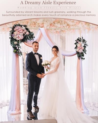 Fonyick Wedding Arch Flowers with Draping Fabric Set of 4