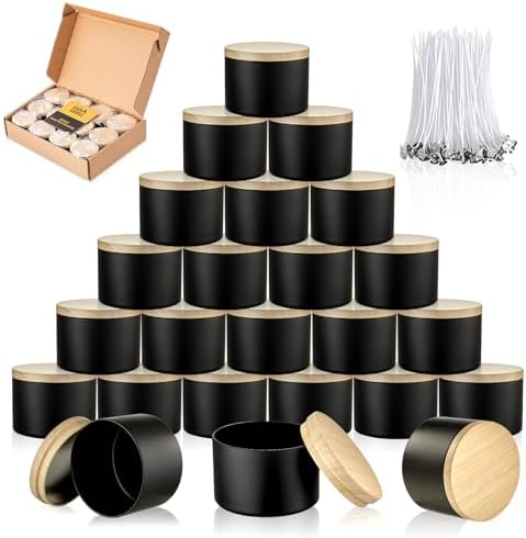 4oz and 8oz Black Candle Tins with Lids - 12pcs Bulk DIY Packaging