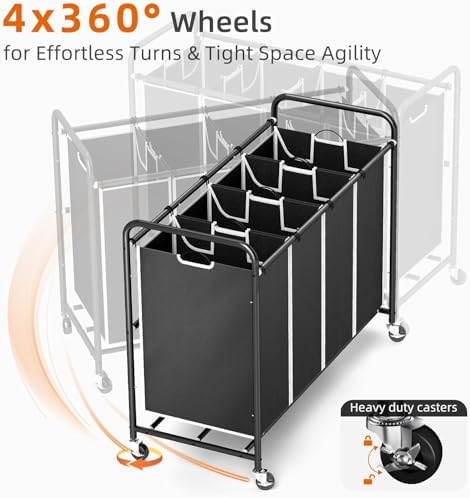 ROMOON 4 Section Laundry Sorter with Wheels and Removable Bags