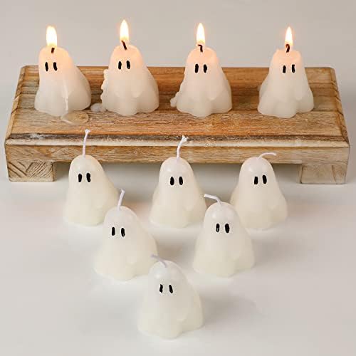 Jutom 10 Pack White Halloween Candles with Ghost Design
