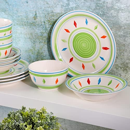 Gibson Home Heidy Hand Painted Dinnerware Set - Green 12pcs Service for 4