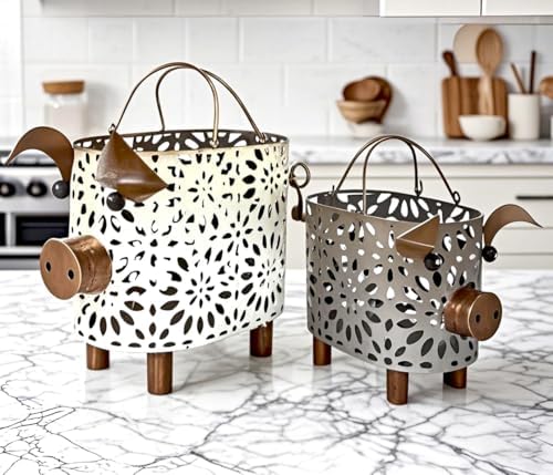 GIFTME 5 Farmhouse Metal Storage Baskets Set with Handles