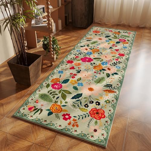 Soft Floral Runner Rug with Non Slip Rubber Backing
