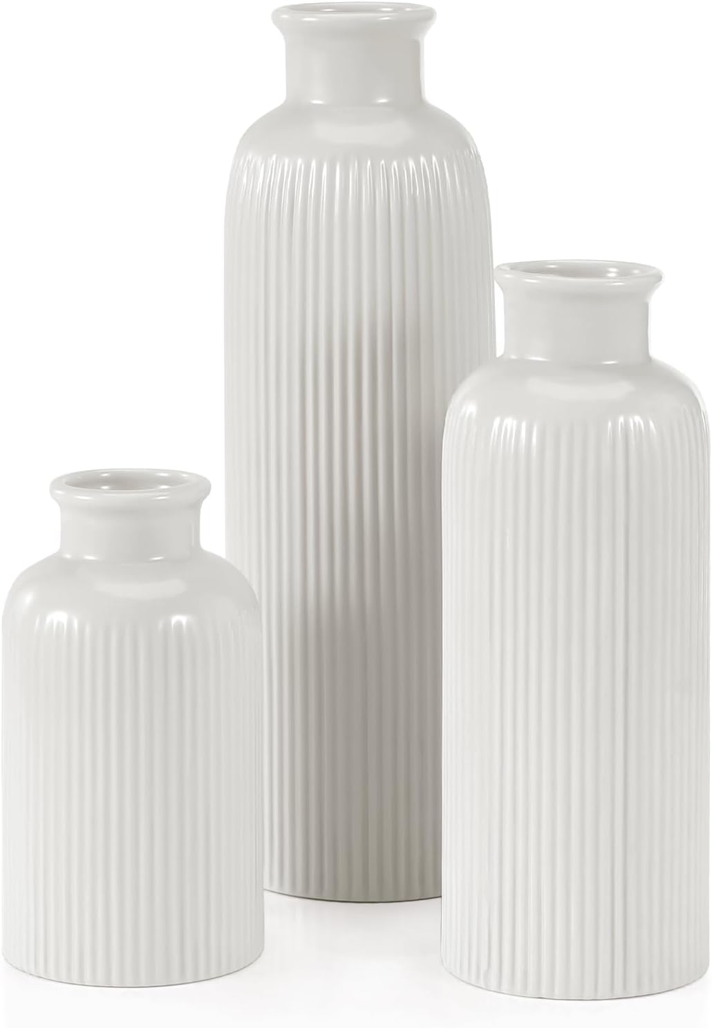 White Ceramic Vase Set of 3 Boho Modern