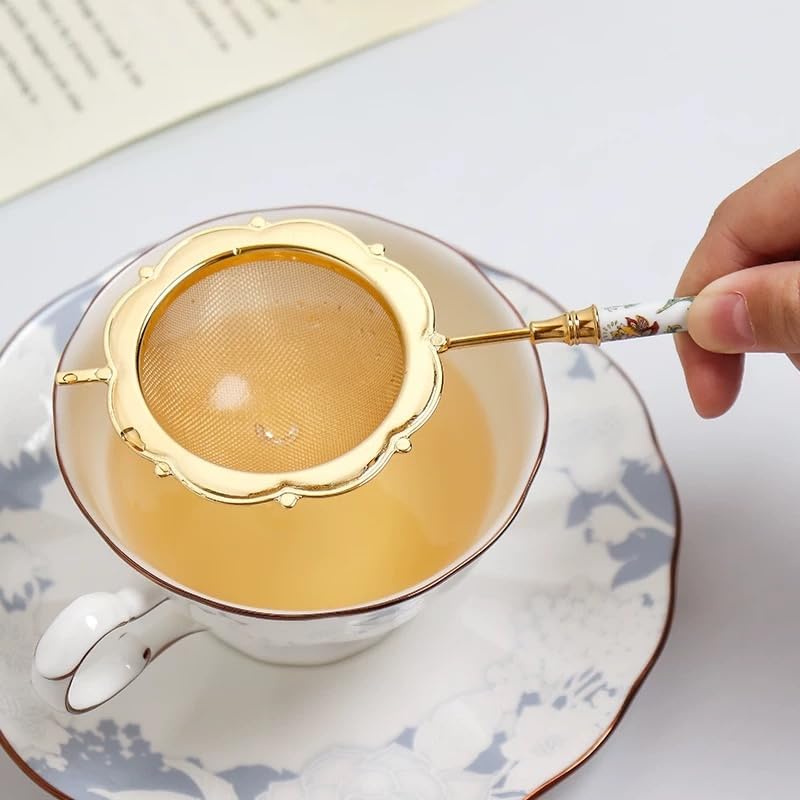 Minton Tea Strainer with Ceramic Handle 188 Stainless Steel GoldWhite