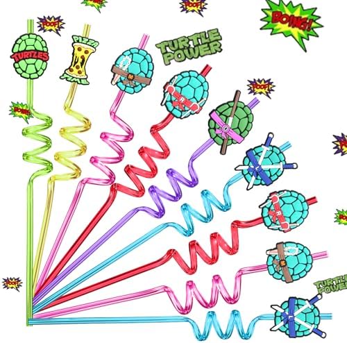 24 Reusable Ninja Green Turtles Straws for Kids Party Favors