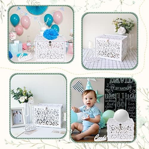 OurWarm White Wedding Card Box with Lock