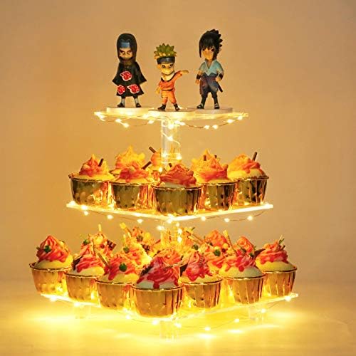 YestBuy 3 Tier Clear Cupcake Stand with LED Light Yellow