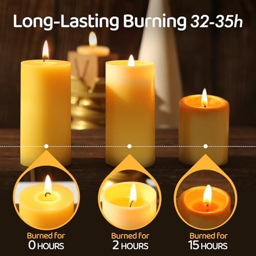 MAKALONE 6 Pack Natural Beeswax Pillar Candles