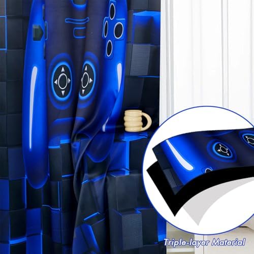 PERFEMET Gamer Curtains 2 Panels Black Blue