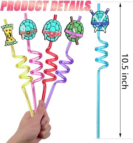 24 Reusable Ninja Green Turtles Straws for Kids Party Favors