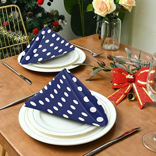 ALAZA Kitchen Cloth Napkins Set of 6 Navy Blue Polka Dot