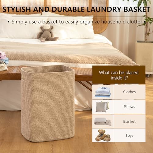 OIAHOMY Laundry Hamper Brown Variegated Rectangle Cotton Basket with Handles - 16x13x22in