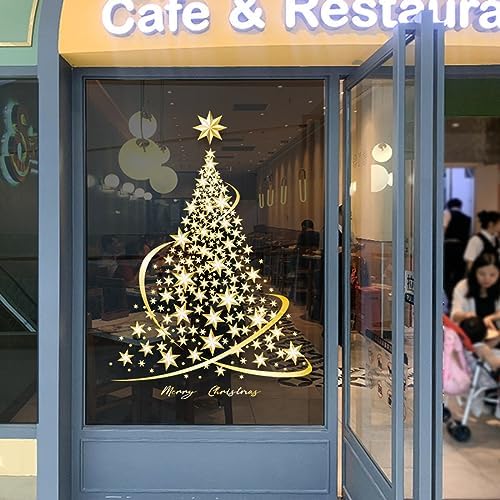 Golden Christmas Tree Window Clings Sticker for Glass