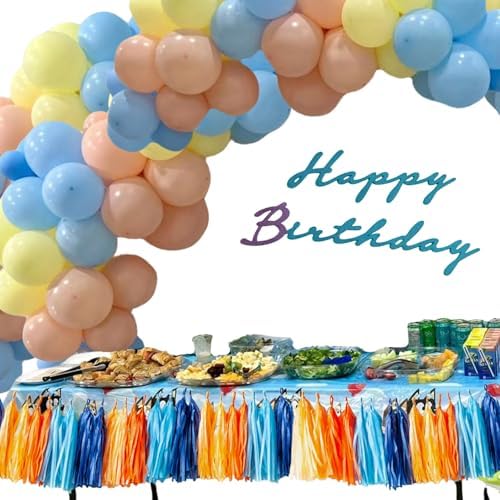 Blue and Orange Tassel Garland for Party Decorations